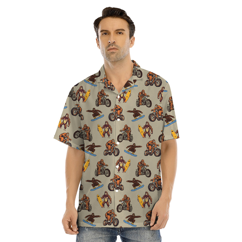 Funny Sasquatch Riding Motobike Family Matching Hawaiian Outfits