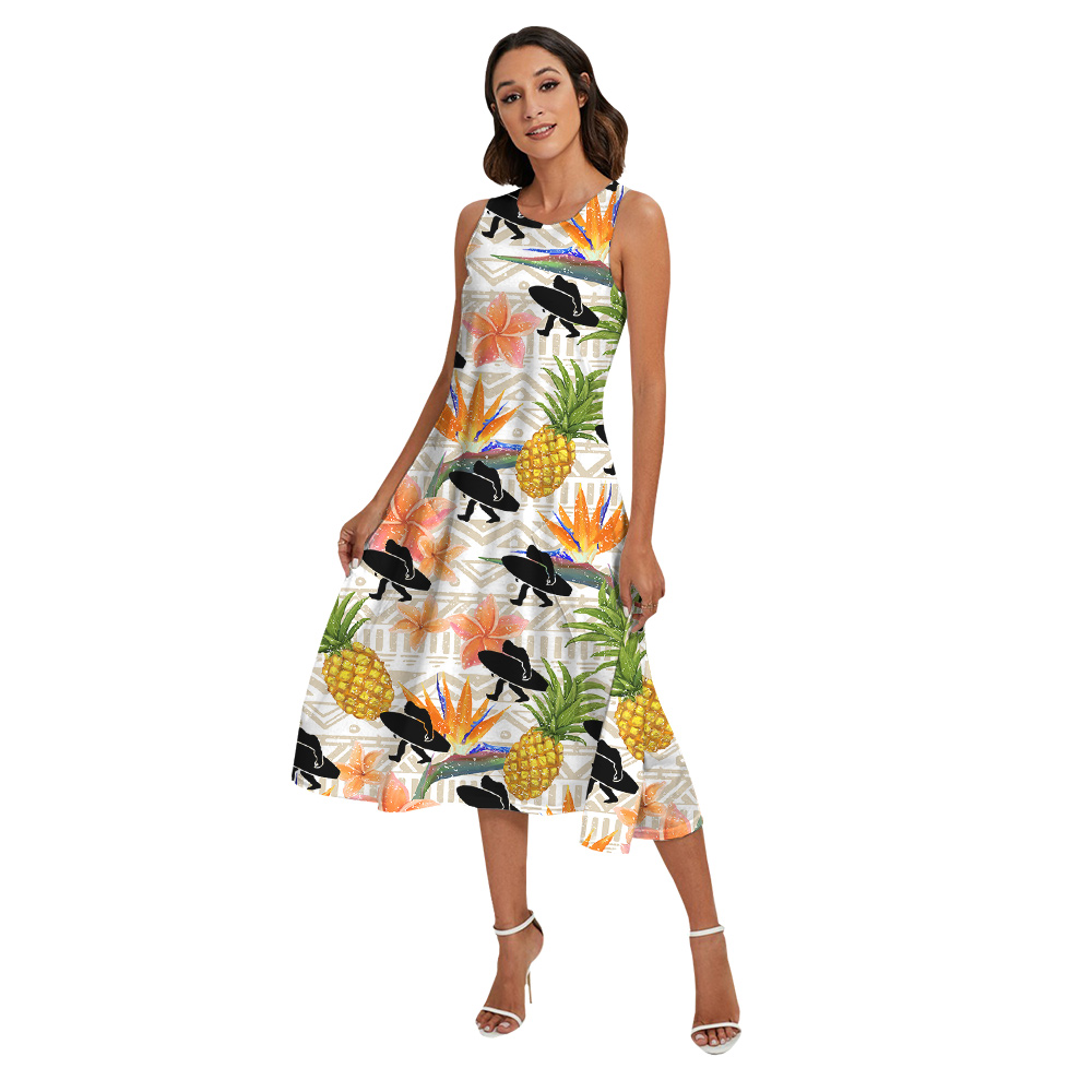 Funny Bigfoot Surfing Floral Pineapple Matching Family Hawaiian Outfits