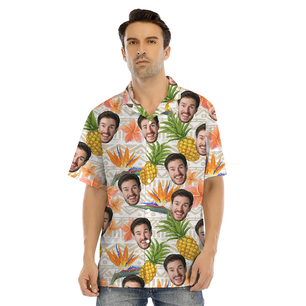 Funny Custom Face Pineapple Tropical Family Matching Hawaiian Shirts