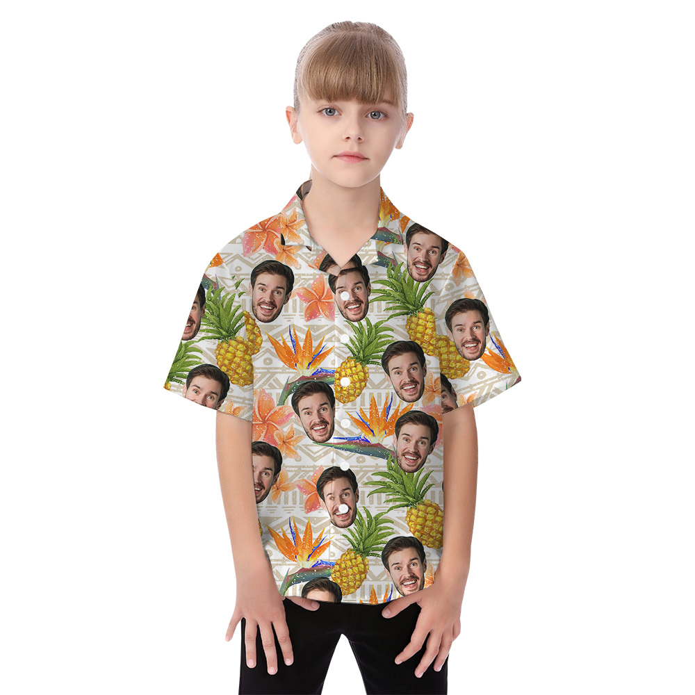 Funny Custom Face Pineapple Tropical Family Matching Hawaiian Shirts