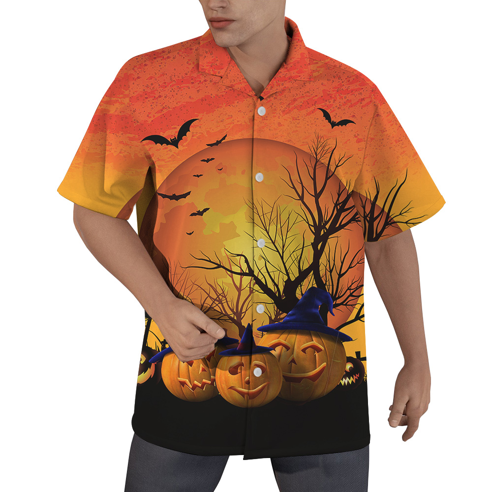 Pumpkin Cat Party Custom Pet Hawaiian Shirt for Men