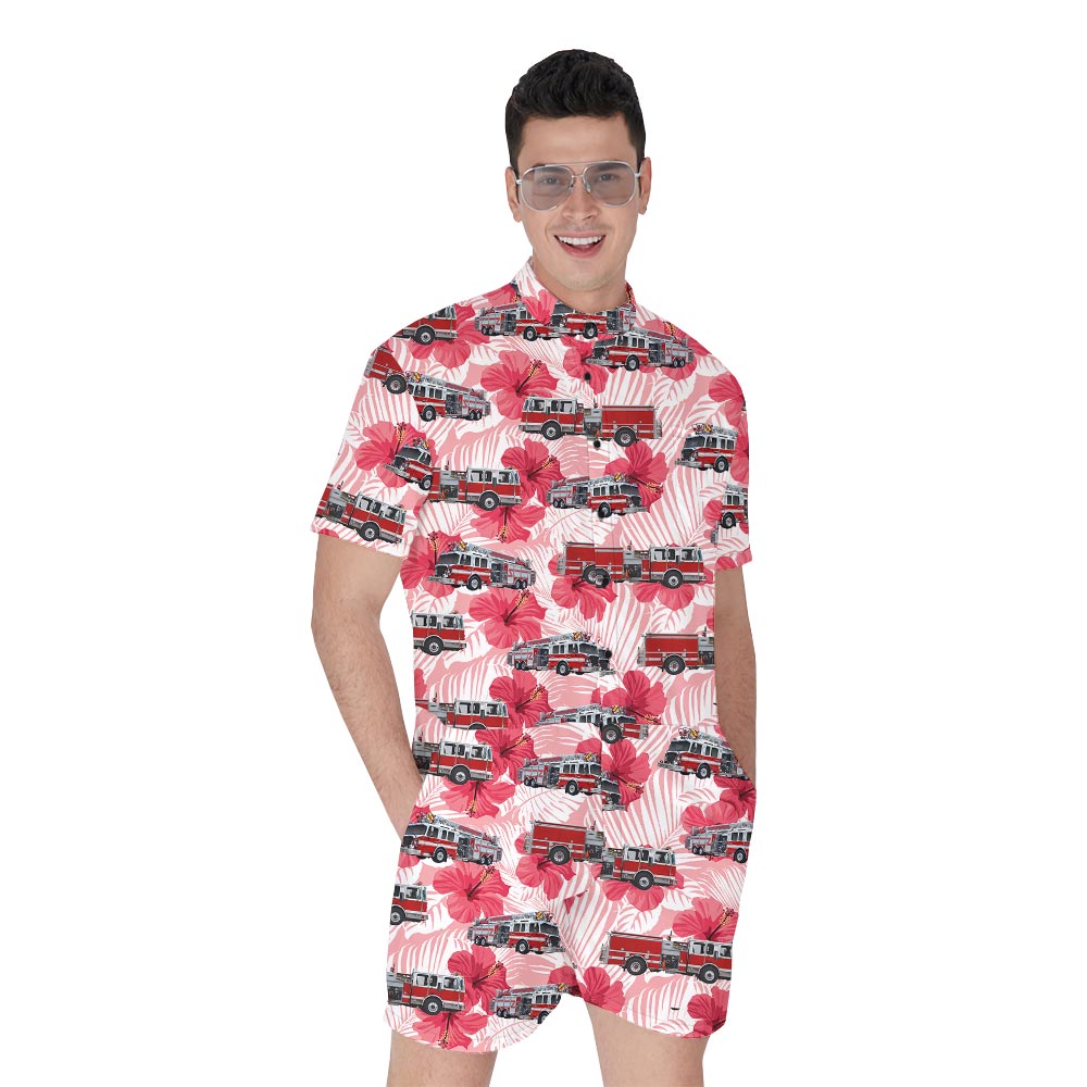 Emergency Truck Hibiscus Hawaiian Romper Men - variant image 1