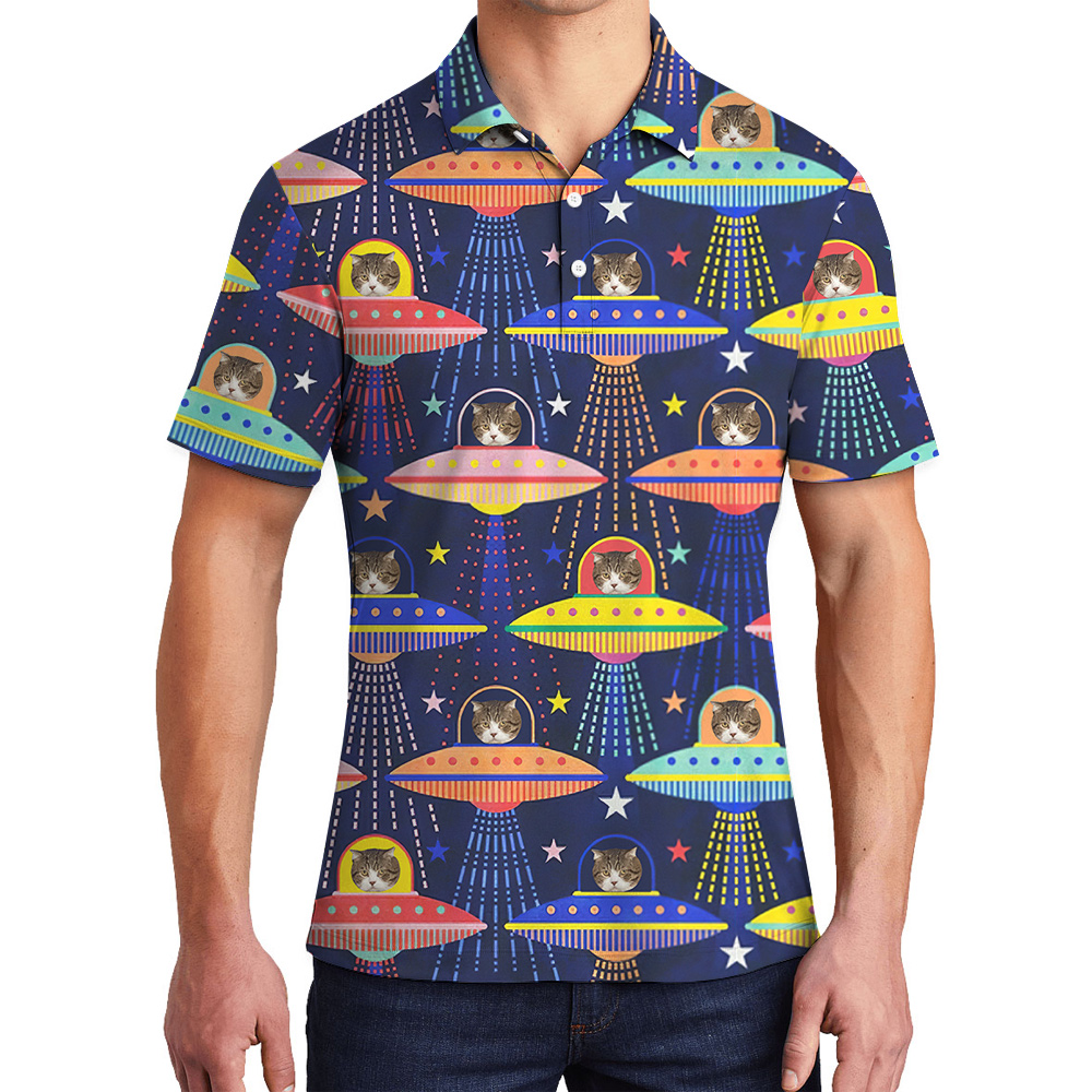 Cat Encounter Custom Pet Hawaiian Polo Shirt for Men - variant image 1