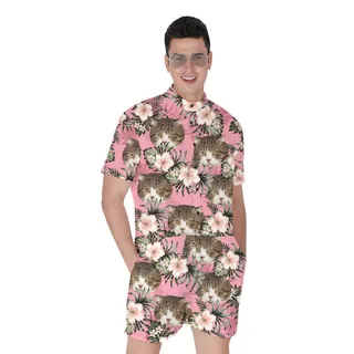 Purrfect Paradise Custom Pet Hawaiian Romper for Men
