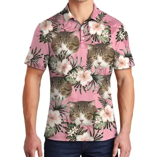 Aloha-meow Custom Pet Hawaiian Polo Shirt for Men