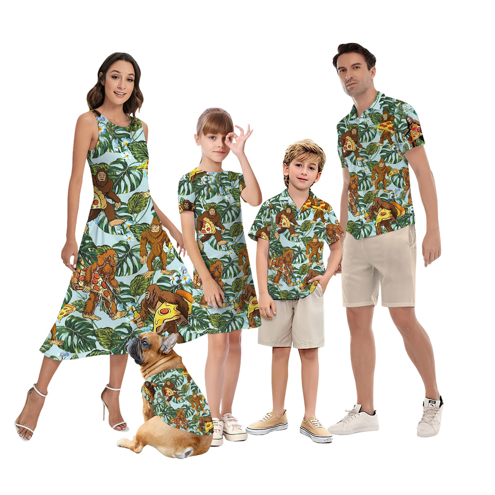 Funny Bigfoot Pizza Tropical Matching Family Hawaiian Outfits - variant image 1