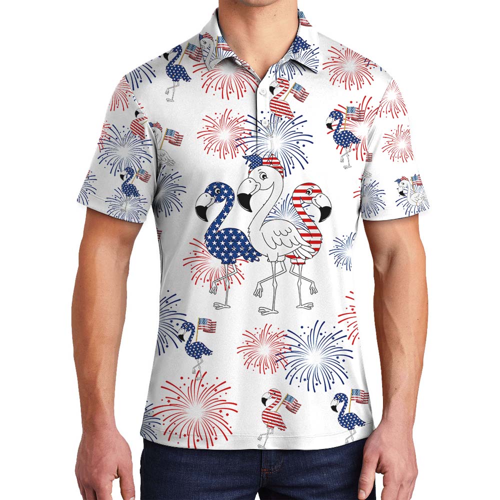 Flamingo Firework Happy Independence Men's Polo - variant image 1