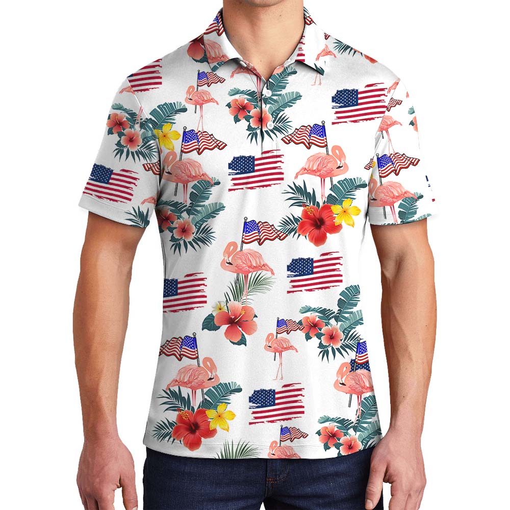 Flamingo 4th Of July Collared Polo Shirt - variant image 1