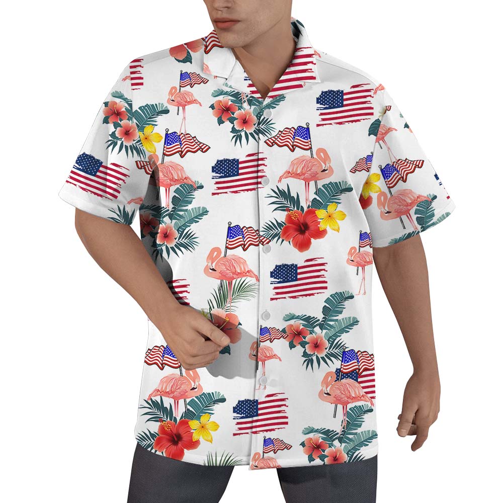 Flamingo American Flag Button Up Shirt For Men - variant image 1