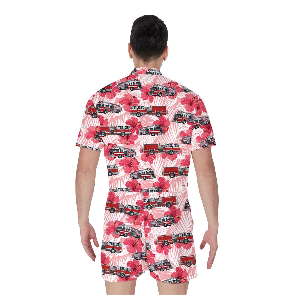 Emergency Truck Hibiscus Hawaiian Romper Men