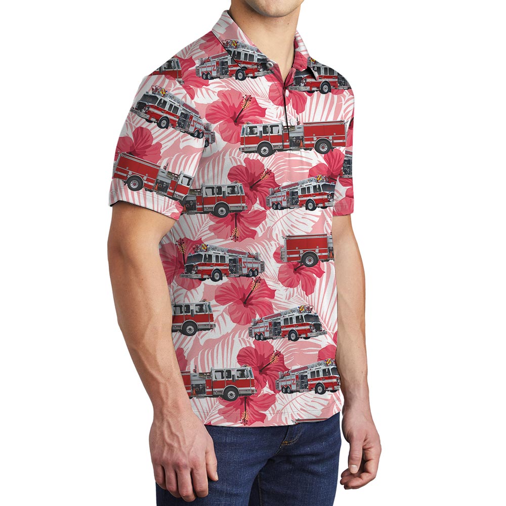 Hawaiian Polo Men With Hibiscus Pattern