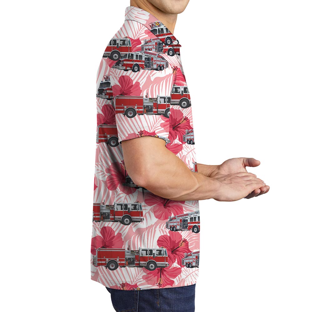 Hawaiian Polo Men With Hibiscus Pattern