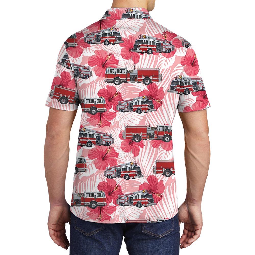 Hawaiian Polo Men With Hibiscus Pattern