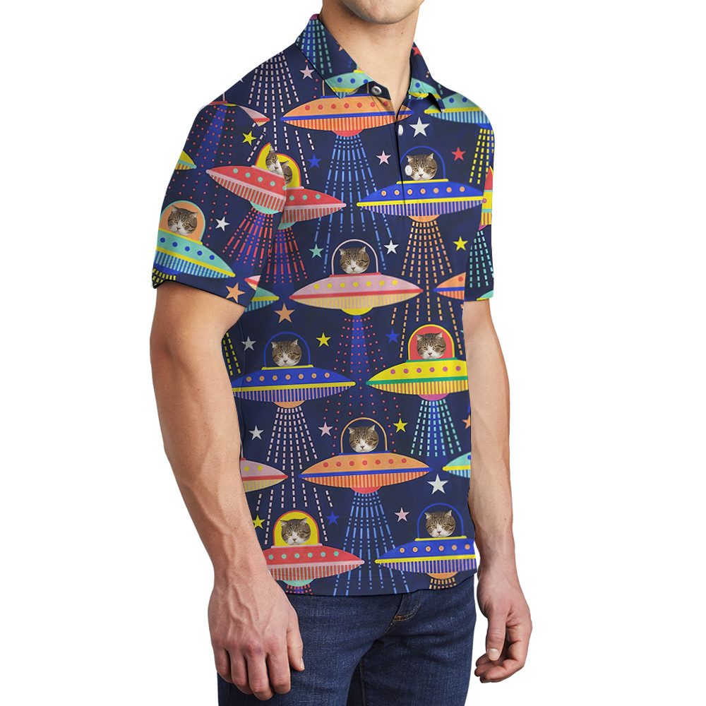 Cat Encounter Custom Pet Hawaiian Polo Shirt for Men
