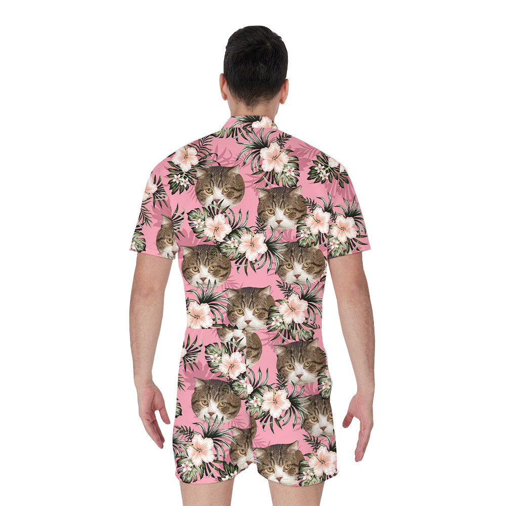 Purrfect Paradise Custom Pet Hawaiian Romper for Men