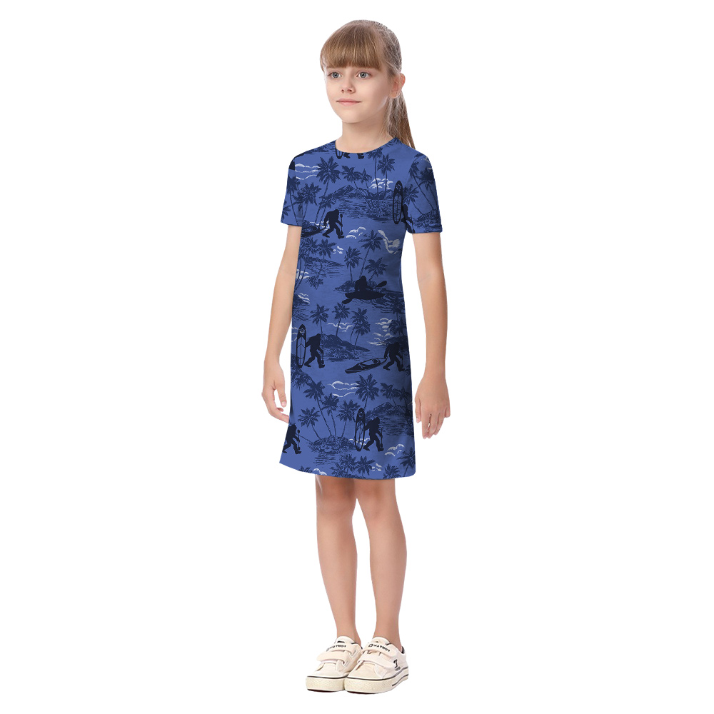 Funny Kayaking Bigfoot Palm Trees Navy Matching Hawaiian Outfits For Family