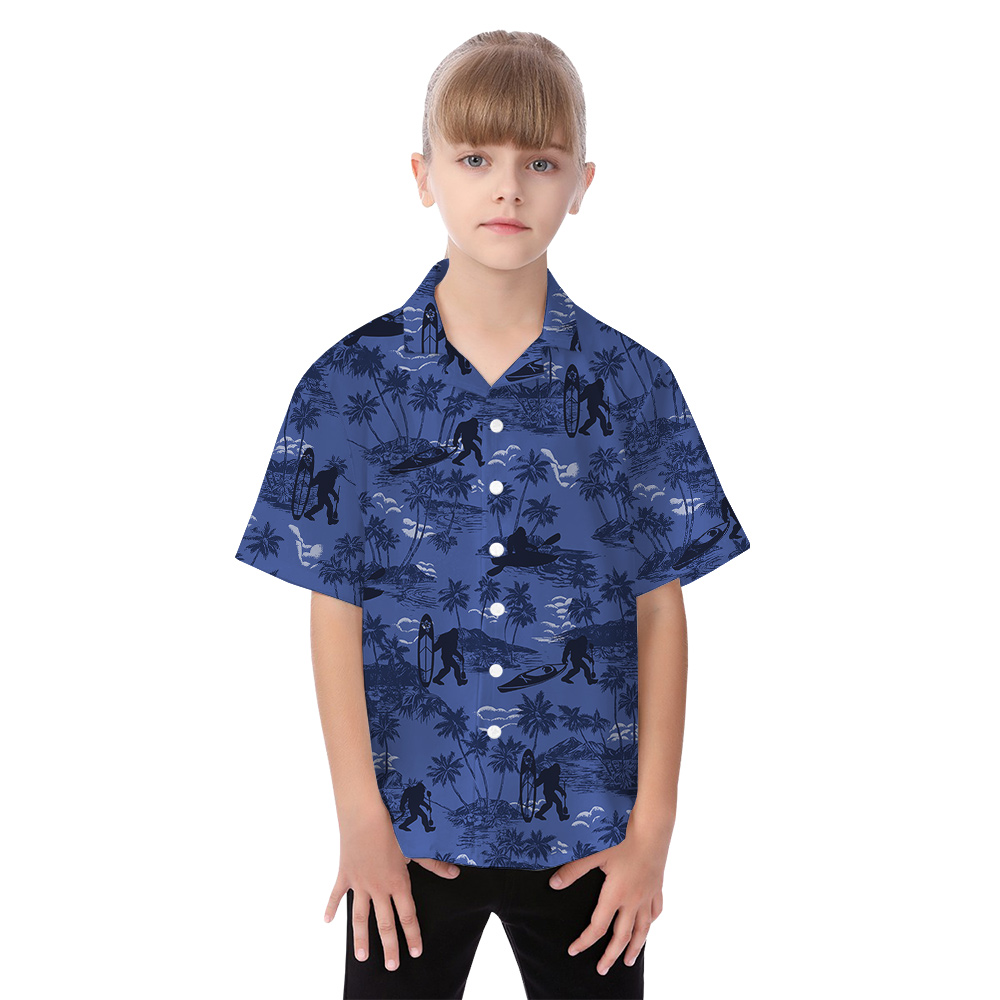 Funny Kayaking Bigfoot Palm Trees Navy Matching Hawaiian Outfits For Family