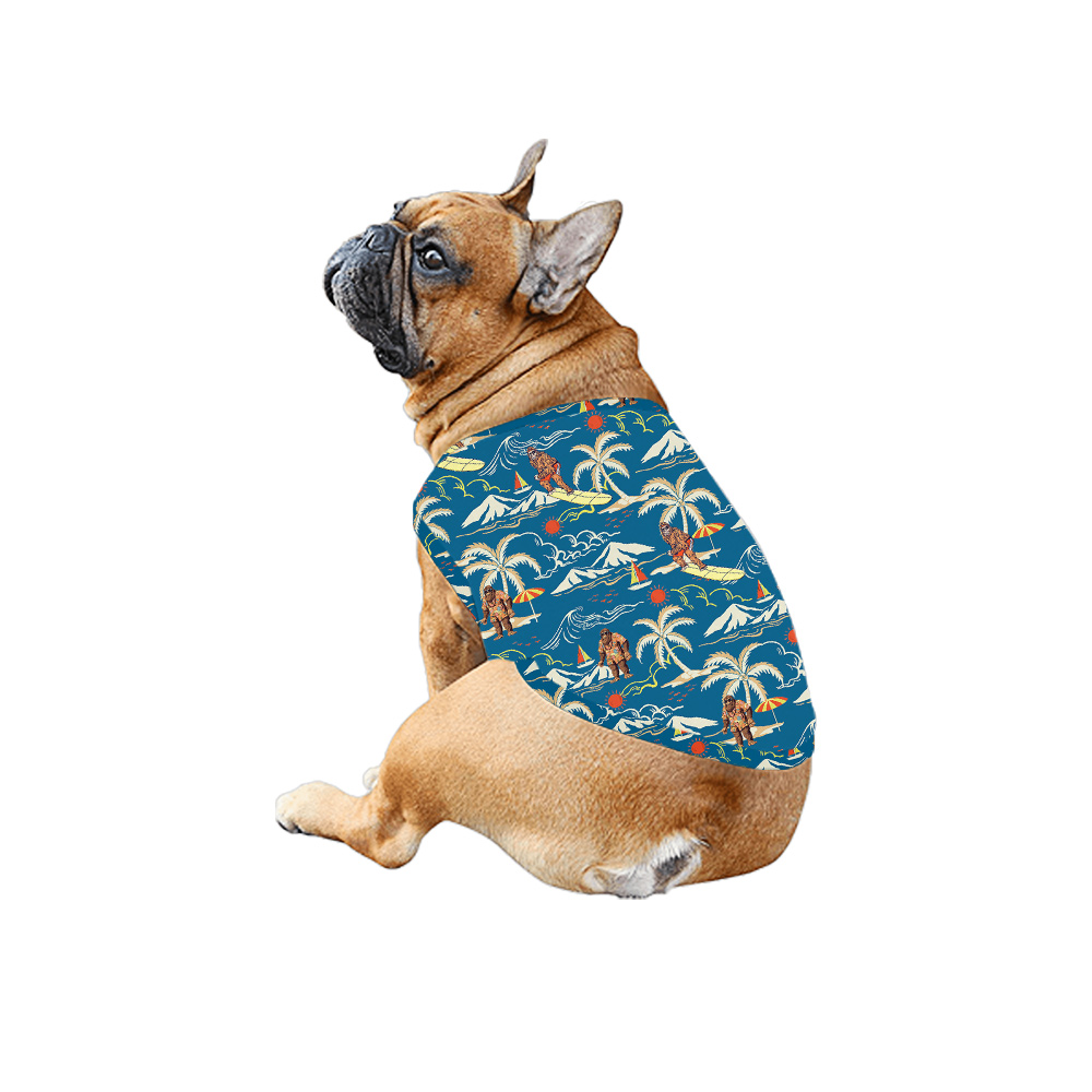 Funny Bigfoot Surfing Vintage Tropical Blue Matching Hawaiian Outfits For Family