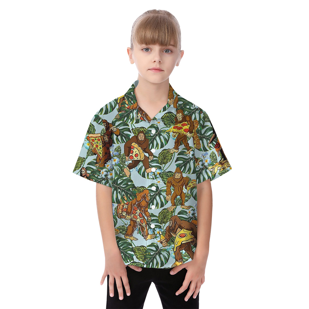Funny Bigfoot Pizza Tropical Matching Family Hawaiian Outfits