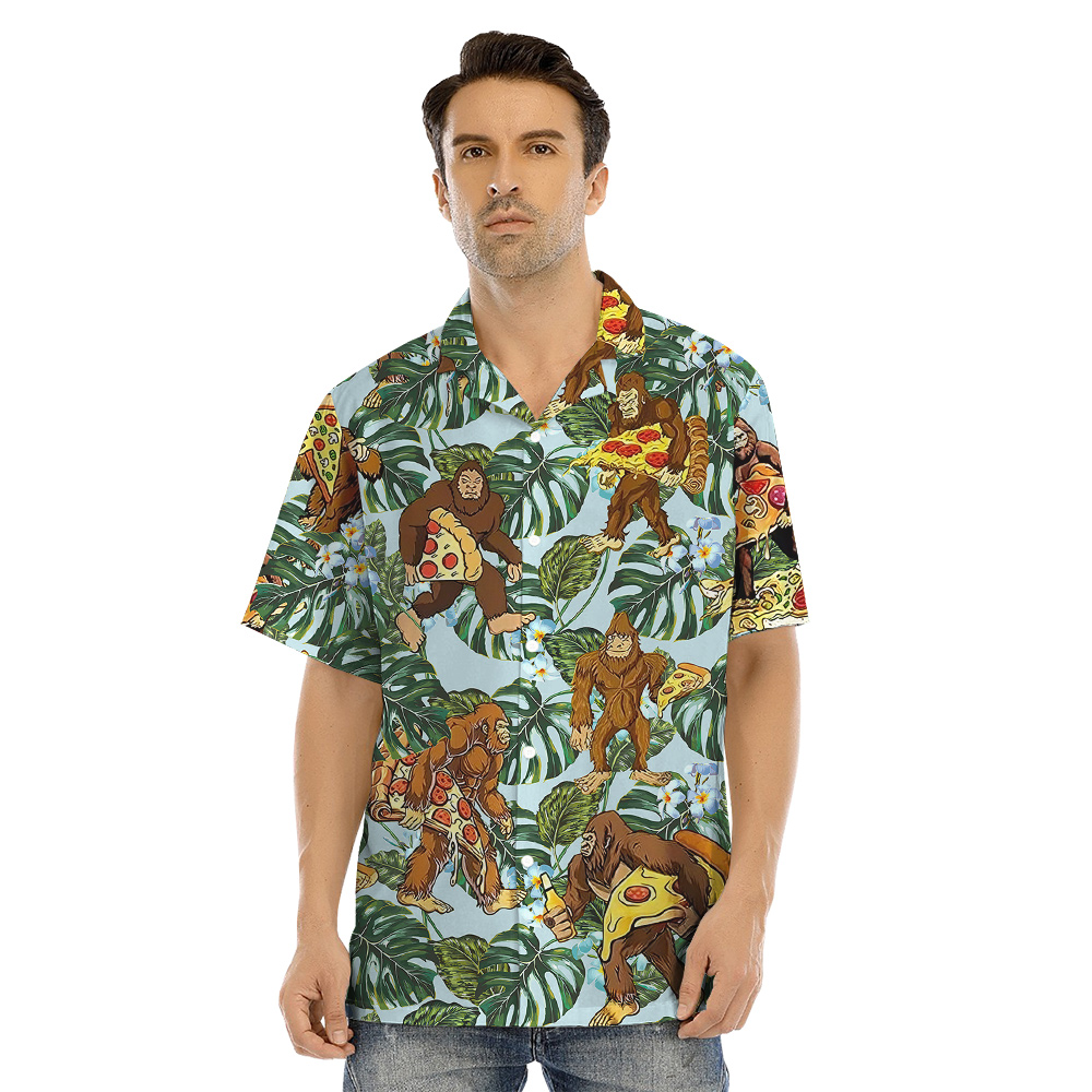 Funny Bigfoot Pizza Tropical Matching Family Hawaiian Outfits