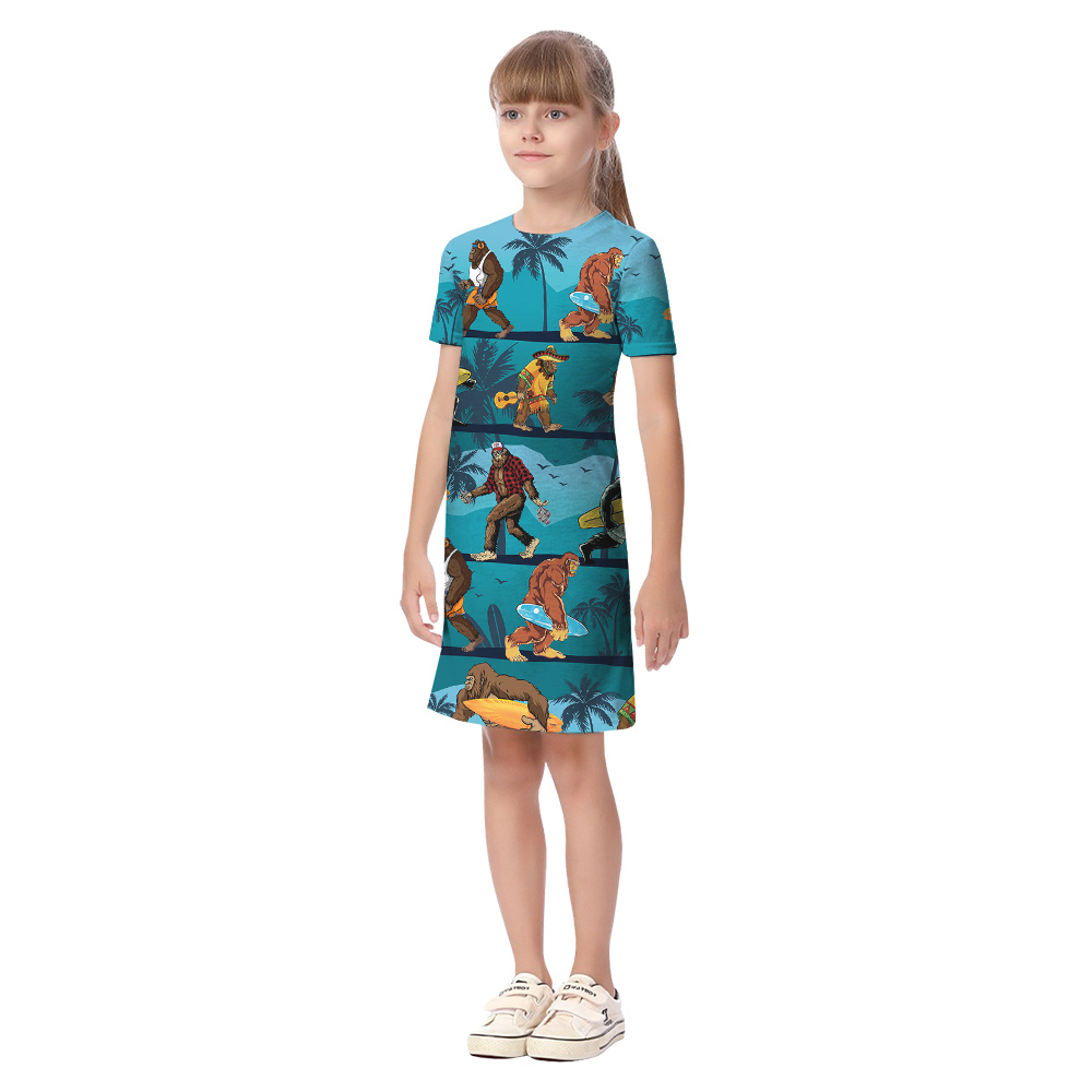 Bigfoot Surfing Vintage Tropical Palm Tree Blue Family Matching Hawaiian Outfits