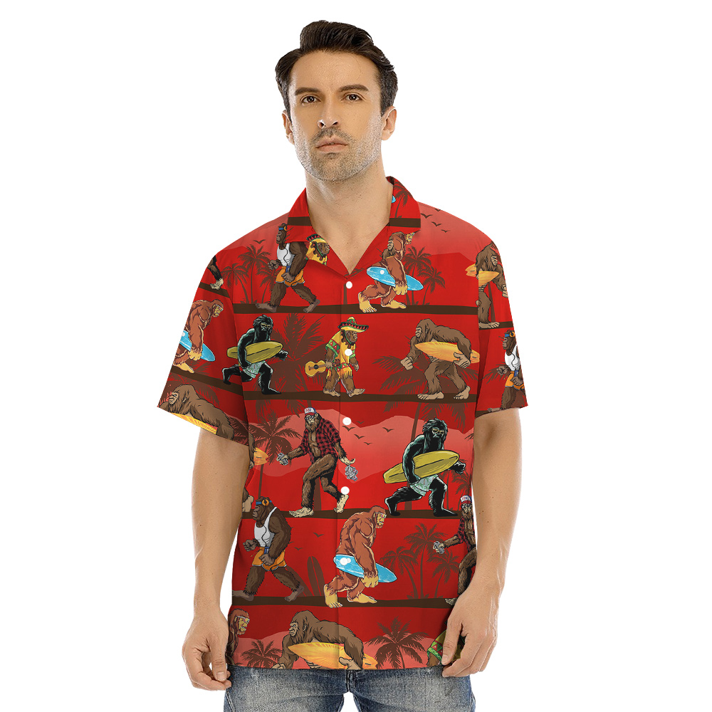 Funny Sasquatch With Surfing Board Vintage Matching Family Hawaiian Outfits