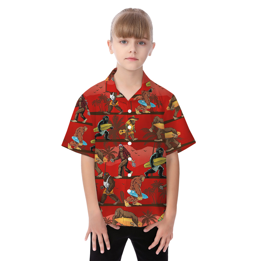 Funny Sasquatch With Surfing Board Vintage Matching Family Hawaiian Outfits