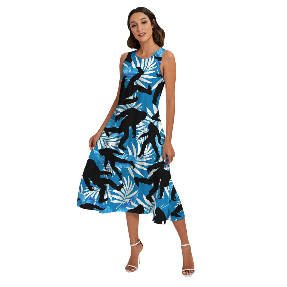 Funny Bigfoot With High Heels Blue Family Matching Hawaiian Outfits