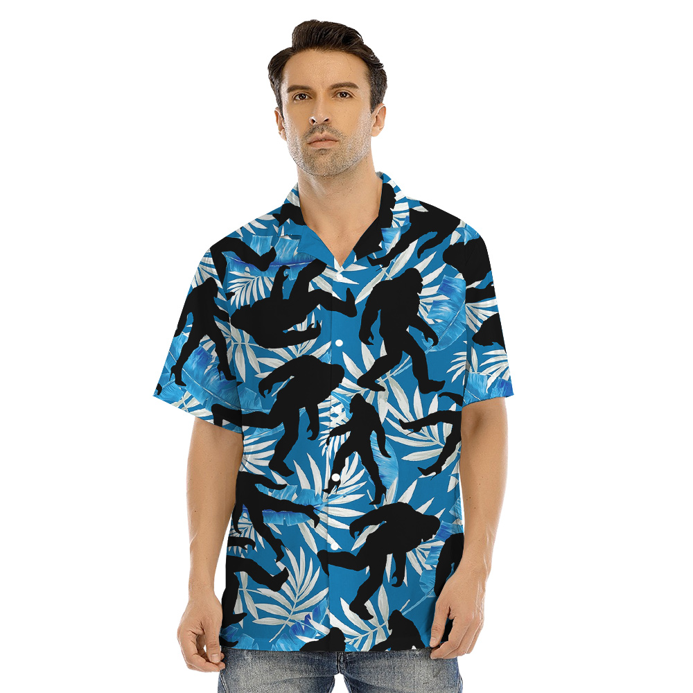 Funny Bigfoot With High Heels Blue Family Matching Hawaiian Outfits
