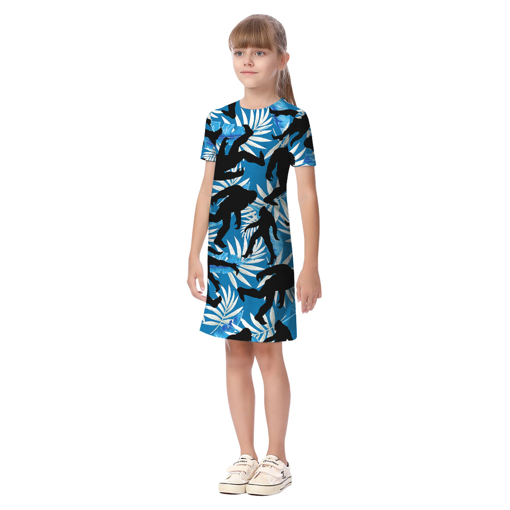 Funny Bigfoot With High Heels Blue Family Matching Hawaiian Outfits