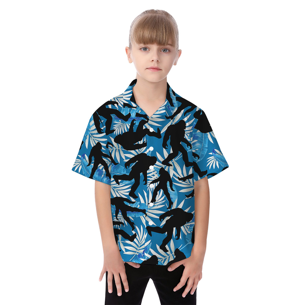 Funny Bigfoot With High Heels Blue Family Matching Hawaiian Outfits