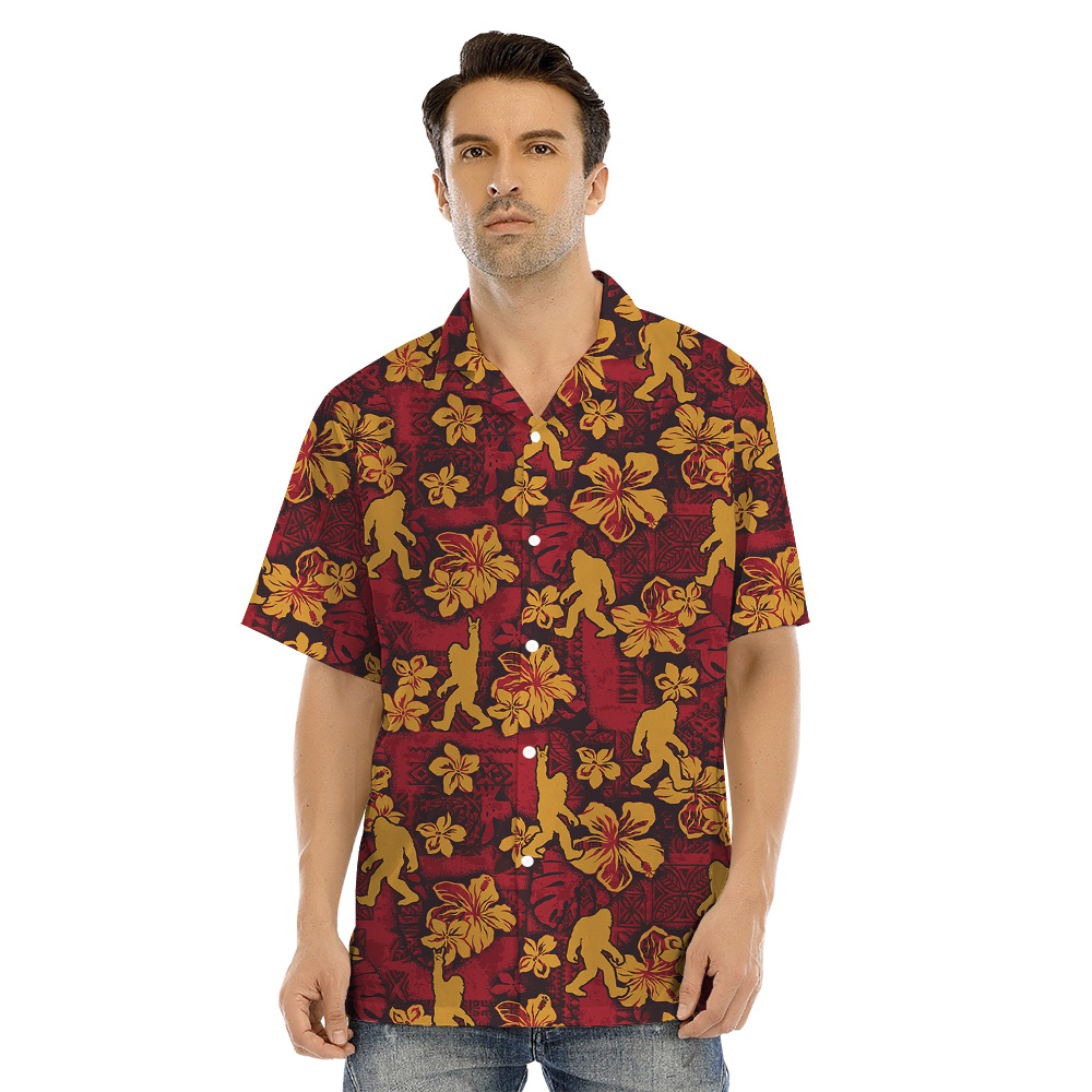 Vintage Hibiscus Bigfoot Red Matching Family Hawaiian Shirt