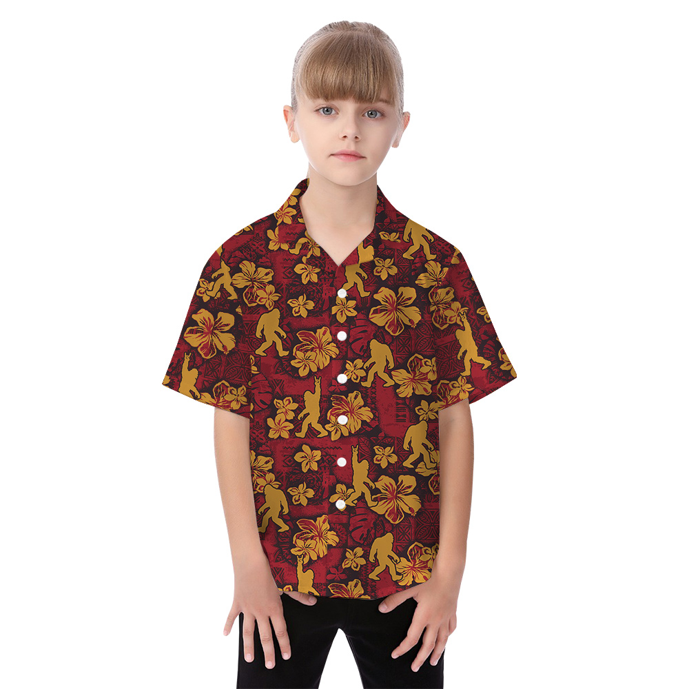 Vintage Hibiscus Bigfoot Red Matching Family Hawaiian Shirt
