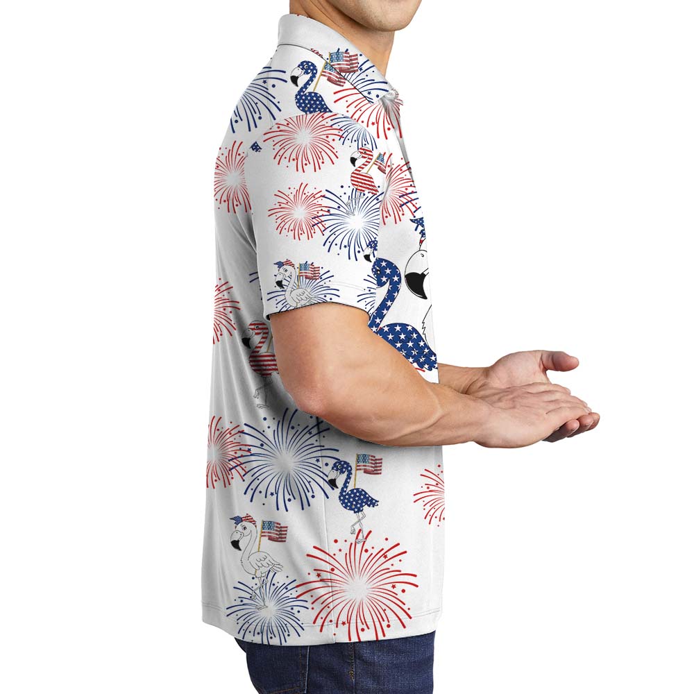 Flamingo Firework Happy Independence Men's Polo
