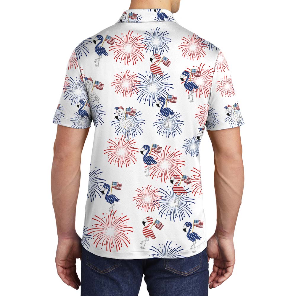 Flamingo Firework Happy Independence Men's Polo