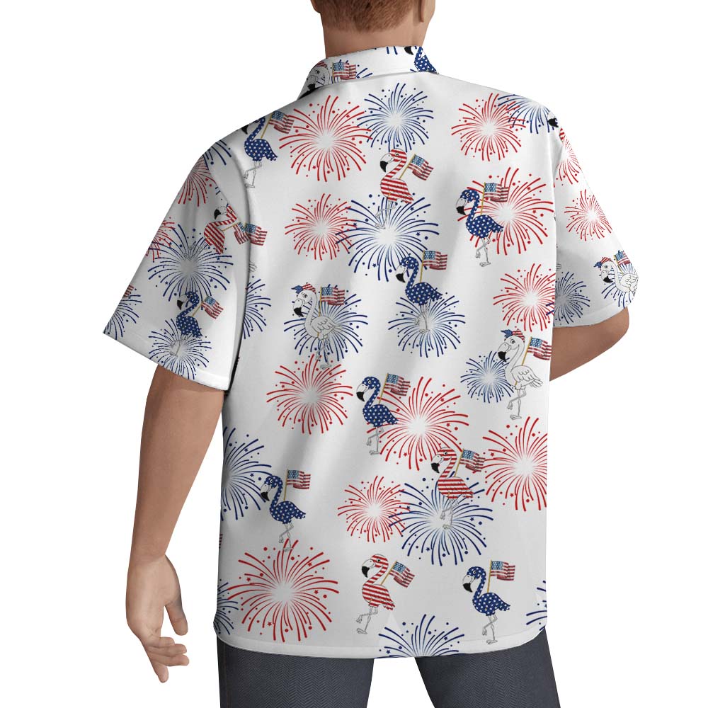 Flamingo Firework 4th Of July Men's Hawaiian Shirt