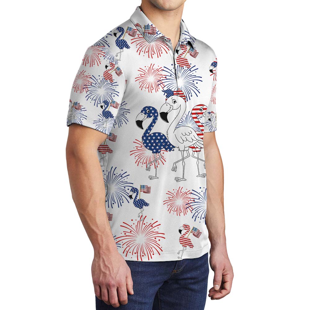 Flamingo Firework Happy Independence Men's Polo