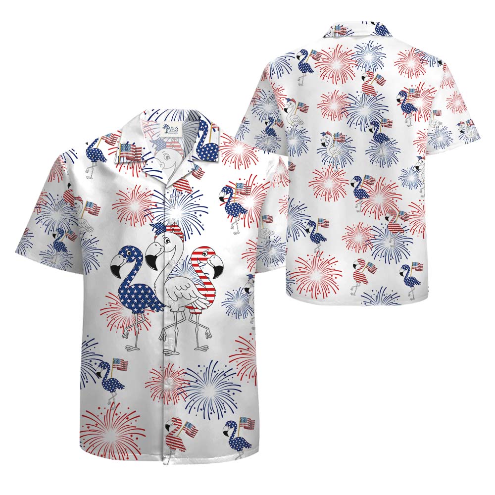 Flamingo Firework 4th Of July Men's Hawaiian Shirt