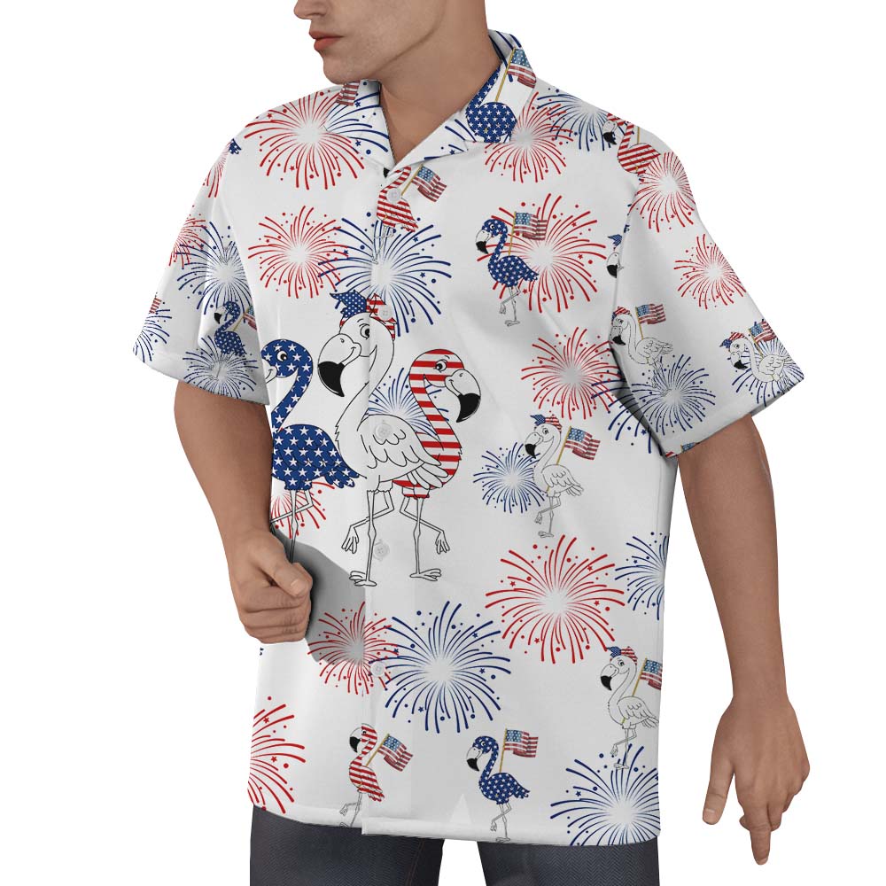 Flamingo Firework 4th Of July Men's Hawaiian Shirt