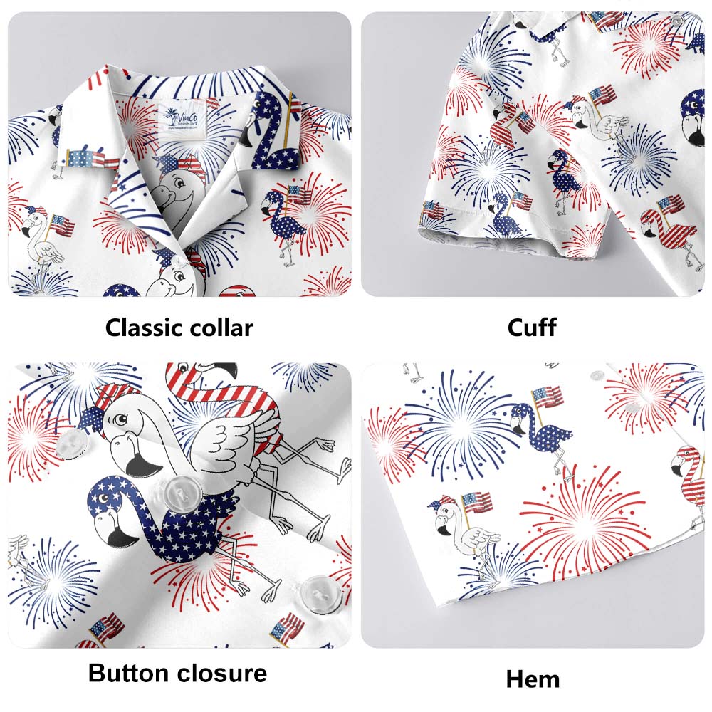 Flamingo Firework 4th Of July Men's Hawaiian Shirt