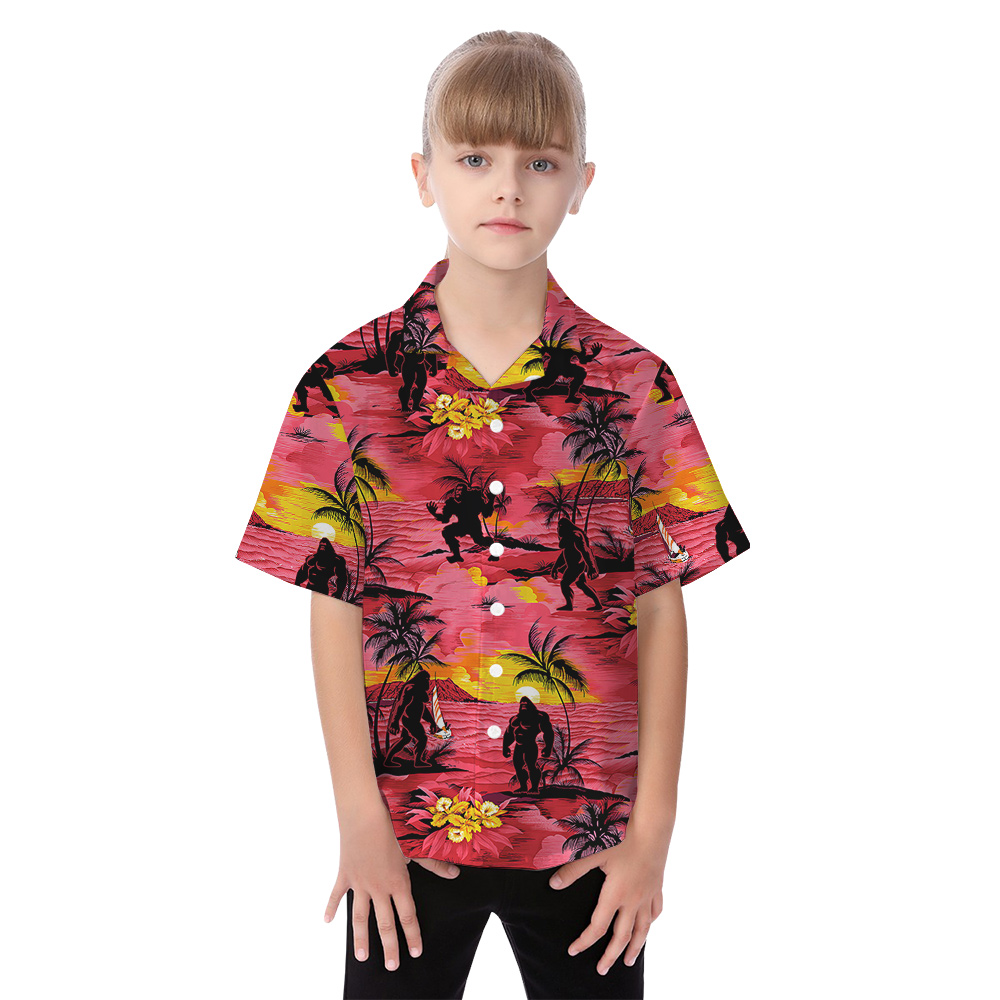 Tropical Sunset Beach Bigfoot Family Matching Red Hawaiian Outfits