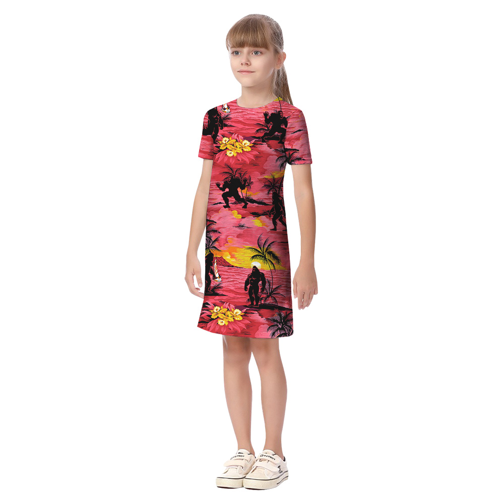 Tropical Sunset Beach Bigfoot Family Matching Red Hawaiian Outfits