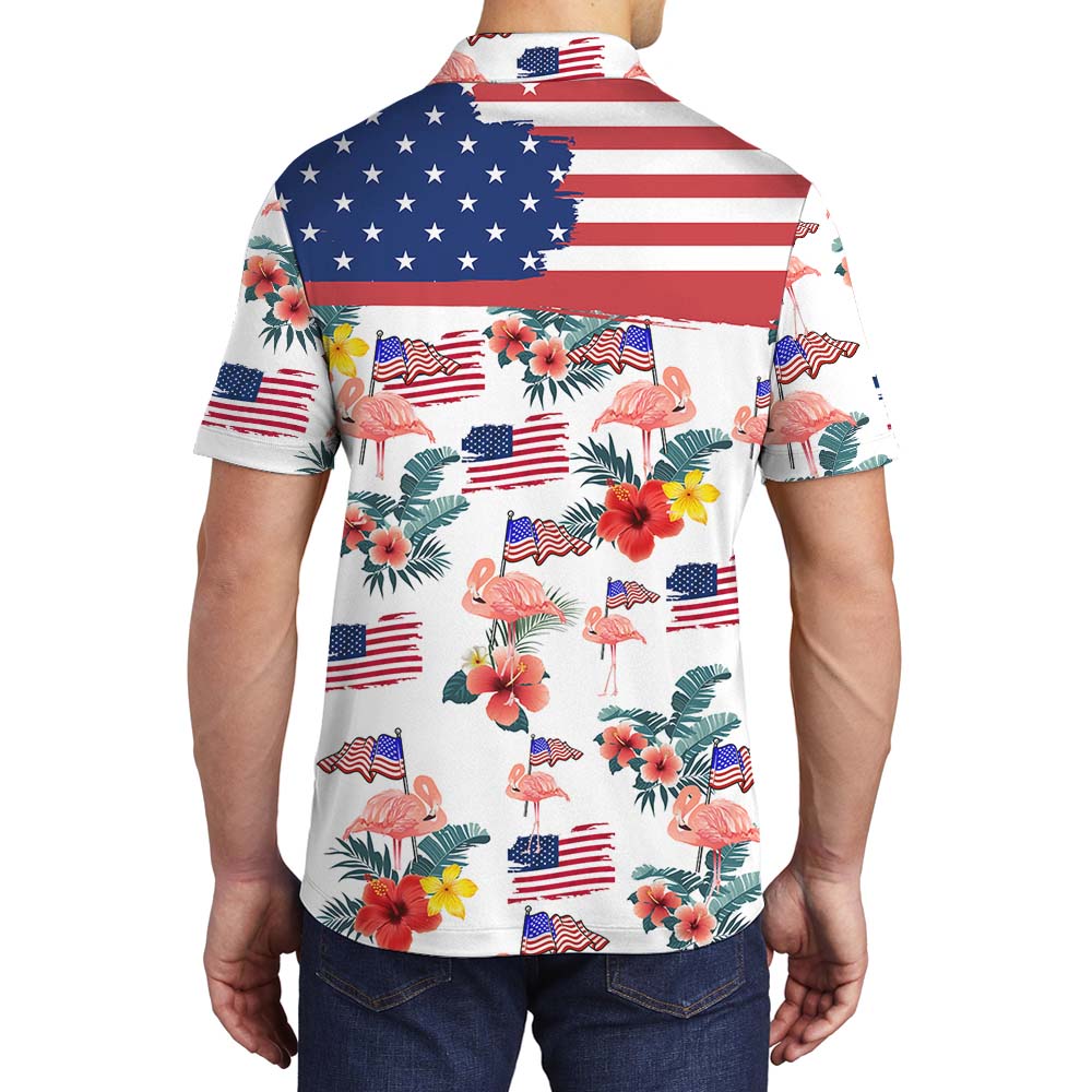 Flamingo 4th Of July Collared Polo Shirt