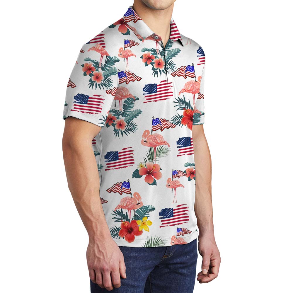 Flamingo 4th Of July Collared Polo Shirt