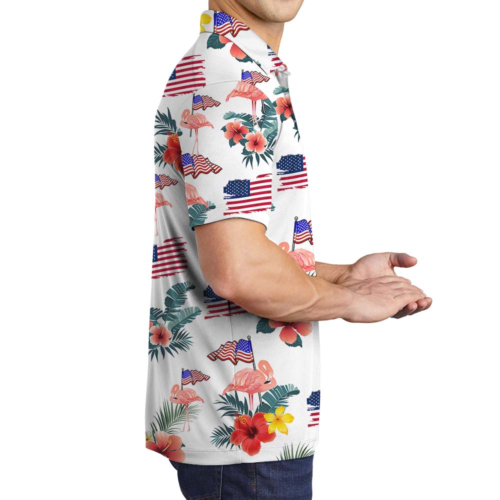 Flamingo 4th Of July Collared Polo Shirt