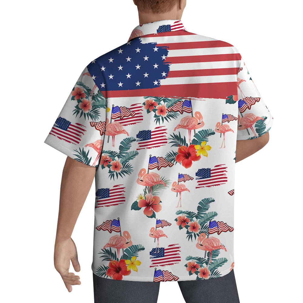 Flamingo American Flag Button Up Shirt For Men
