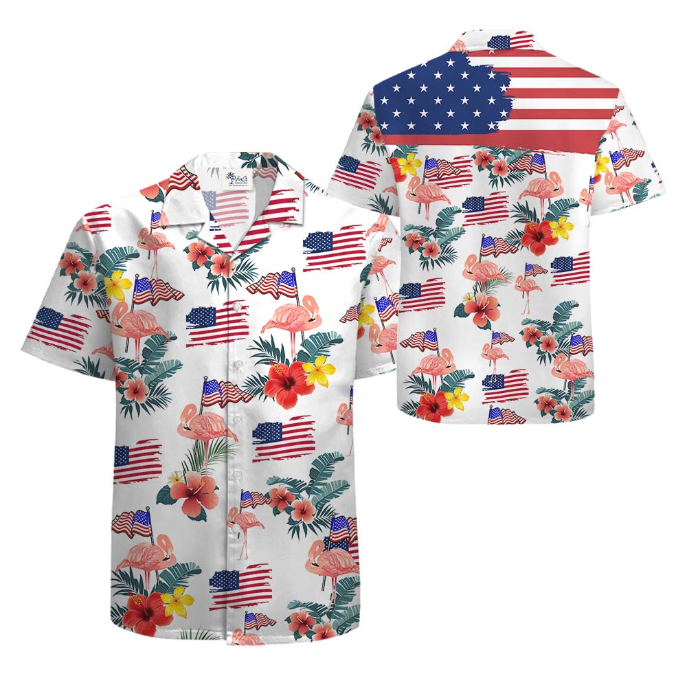 Flamingo American Flag Button Up Shirt For Men