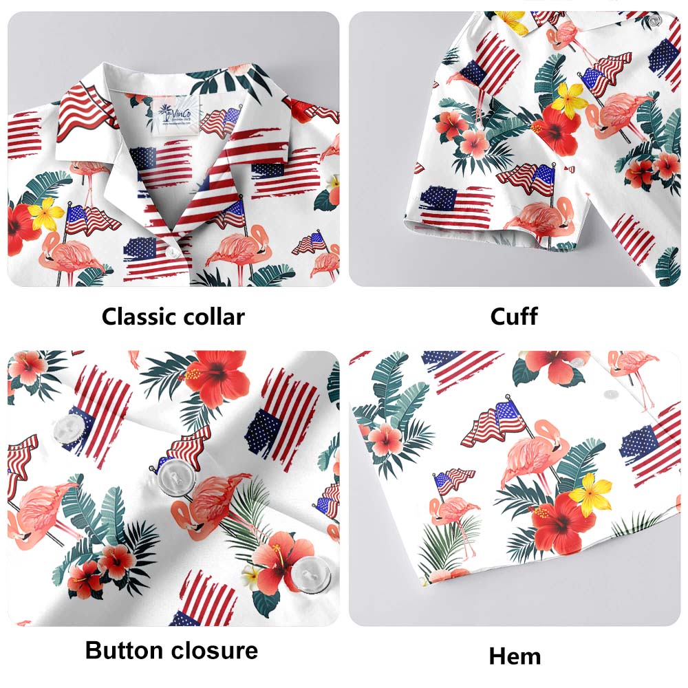 Flamingo American Flag Button Up Shirt For Men