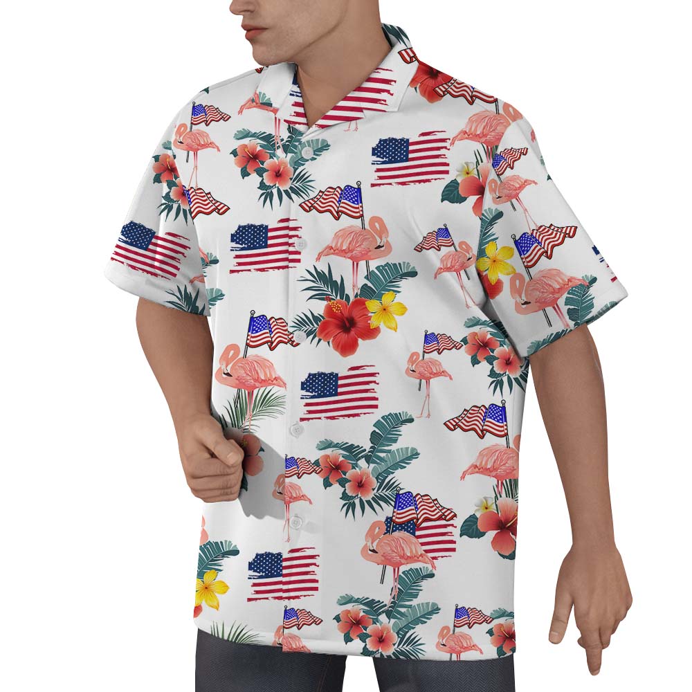 Flamingo American Flag Button Up Shirt For Men