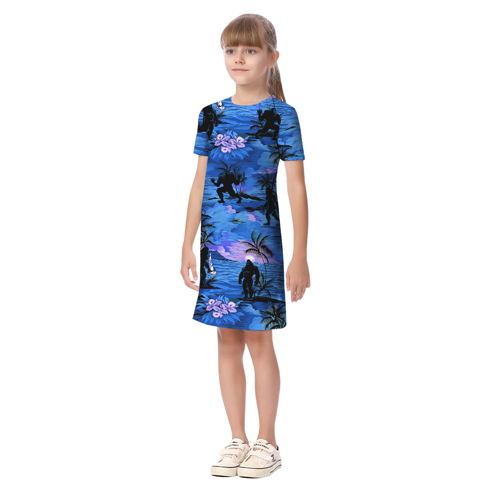 Tropical Sunset Beach Palm Trees Sasquatch Navy Matching Hawaiian Outfits For Family
